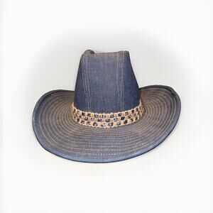 The Rustler Blue Denim Jean Western Cowboy Hat Vintage 7 1/8